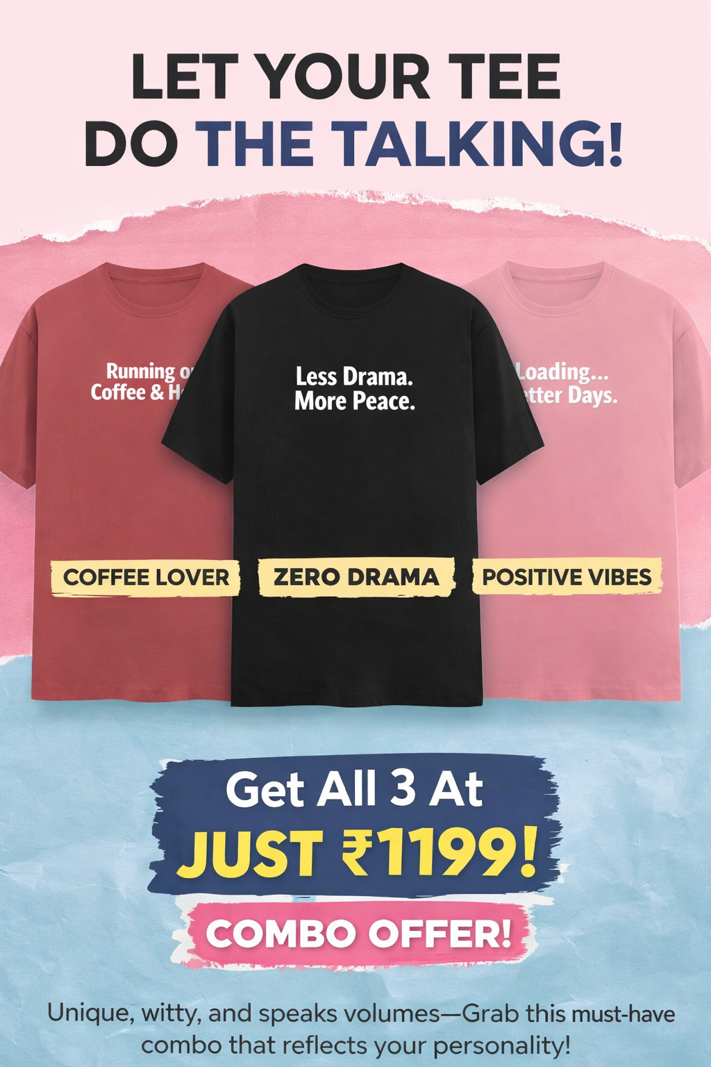 3 Premium Personality Hook T-Shirts @ 1199 + Free Shipping