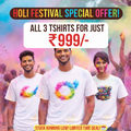 3 Premium Holi Vibes T-Shirts @ 999 + Free Shipping