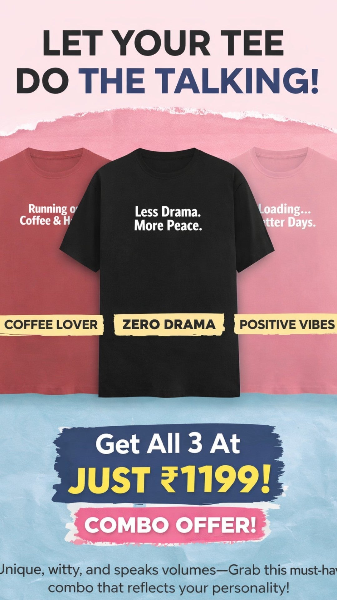3 Premium Personality Hook T-Shirts @ 1199 + Free Shipping